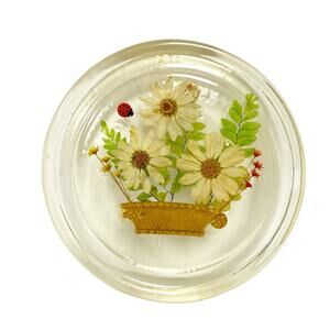 Vintage Gamut Designs Floral Ladybug Lucite Round Trivet